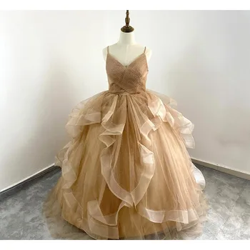 Пышные платья с блестками, элегантное вечернее платье на бретельках, роскошное бальное платье с V-образным вырезом, настоящее фото выпускного платья Vestidos