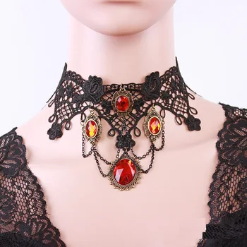 Ретро-готическое черное кружевное ожерелье с подвеской для девочек, серьги из богемного хрусталя, сексуальный ювелирный подарок для вечеринки в стиле Панк на Хэллоуин