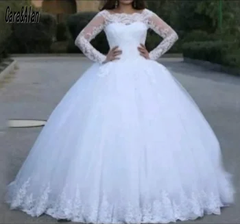 Скромные свадебные платья С длинными рукавами и кружевной аппликацией, свадебные платья 2023, расшитые бисером, vestidos de la celebridad