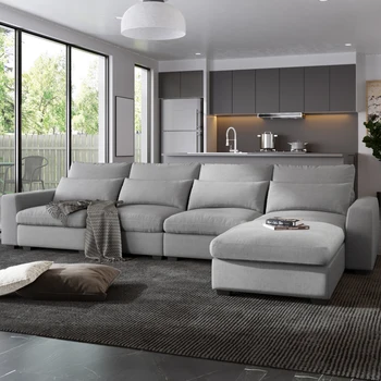 Современный большой секционный диван L-образной формы, наполненный пером, раскладной диван-кушетка с реверсивным шезлонгом для гостиной