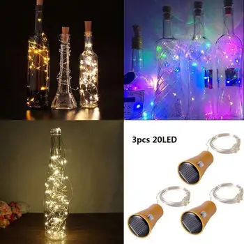 Солнечные светильники для бутылок вина, 3 ШТ 20 светодиодных водонепроницаемых светильников в форме медных пробок, гирлянды Firefly для домашнего декора своими руками