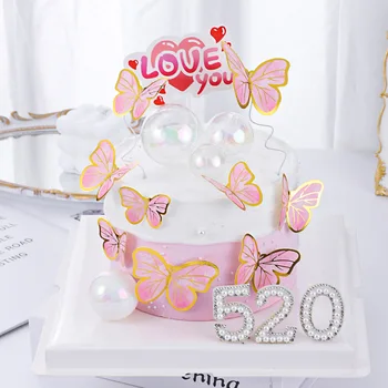 Топпер для торта с бабочкой Для маленьких детей С Днем Рождения, Годовщиной свадьбы, Праздничным тортом, украшением для выпечки кексов своими руками, Розово-Фиолетовый