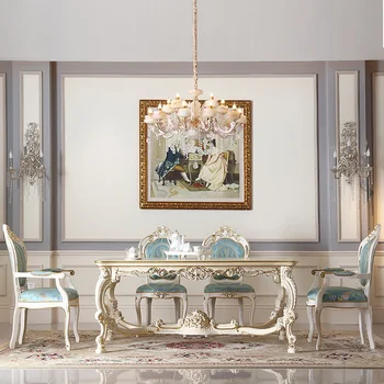 Французская мебель для гостиной, обеденный стол и стул, европейская ручная роспись золотой фольгой, сочетание обеденного стола и стула