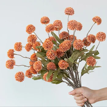Шелковый одуванчик с 5 головками, Шаровидная хризантема, искусственные цветы, длинная ветка для дома, сада, свадебные украшения, искусственные цветы.