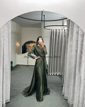 Элегантное платье Angelsbridep с длинными рукавами, расшитое бисером, Саудовская Аравия, зеленые платья русалки для выпускного вечера, женские вечерние платья для свадебной вечеринки