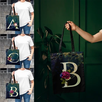 Элегантные начальные холщовые сумки-тоут, модная эко-сумка для покупок, женская сумка для покупок, многоразовые складные сумки из ткани через плечо
