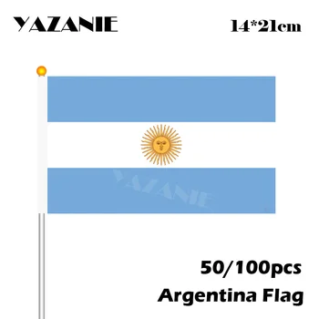 ЯЗАНИ 14*21см 50/100шт Ручные Флаги Аргентины Небольшие Качественные Пользовательские Национальные Флаги с Пластиковым Флагштоком, Развевающимся Полиэфирным Флагом