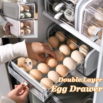 Ящик для хранения яиц с двойной укладкой, Кухонный ящик для хранения яиц, Прозрачный контейнер для хранения продуктов в холодильнике